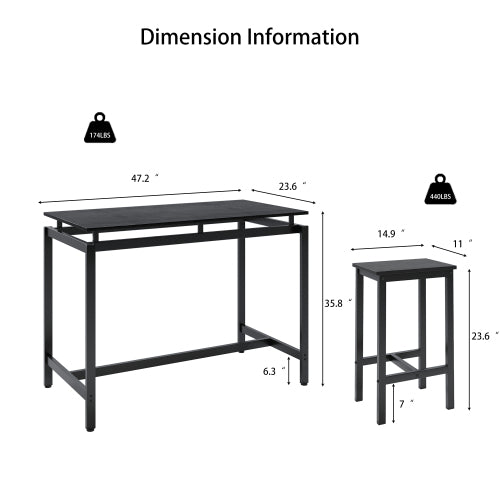 5-Piece Black Industrial Dining Set, Particleboard Table & 4 Stools