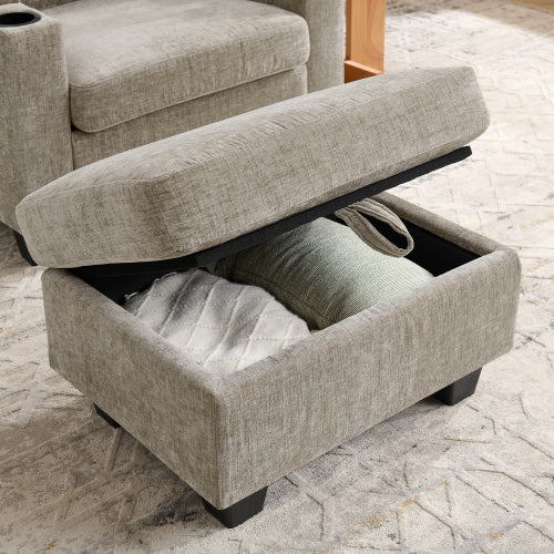Brown Manual Recliner Single Sofa,USB Port,Cup Holders,Storage Ottoman