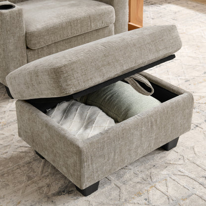 Brown Manual Recliner Single Sofa,USB Port,Cup Holders,Storage Ottoman