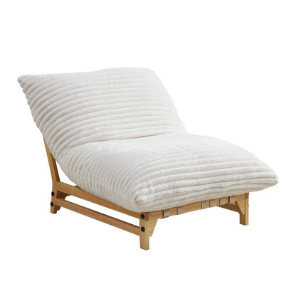 Off-White Armless Corduroy Accent Single Lazy Sofa Chair with Backrest