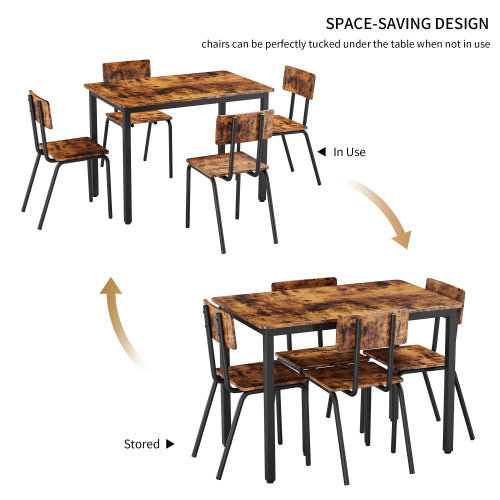 5-Piece Rustic Brown Dining Set, 43.3inch  Table & 4 Ergonomic Chairs