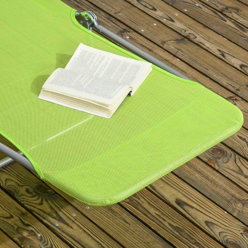 Outsunny 2 Piece Folding Chaise Lounge Chairs, Pool Sun Tanning Chairs, Outdoor Lounge Chairs with 6-Position Reclining Back, Breathable Mesh Seat, Headrest for Beach, Yard, Patio, Green