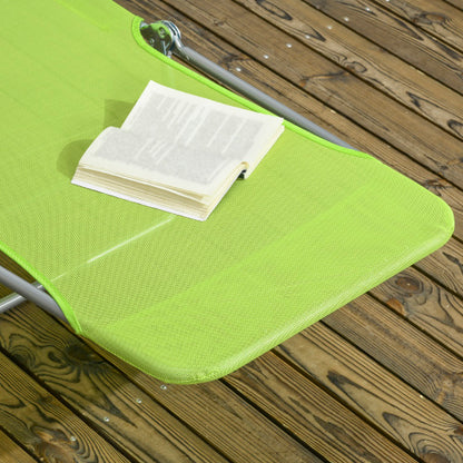 Outsunny 2 Piece Folding Chaise Lounge Chairs, Pool Sun Tanning Chairs, Outdoor Lounge Chairs with 6-Position Reclining Back, Breathable Mesh Seat, Headrest for Beach, Yard, Patio, Green