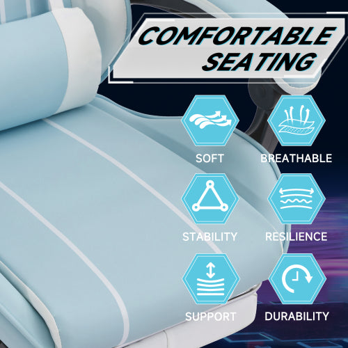 Gaming chair, Computer Chair Ergonomic Chair with Footrest Office Chair Ergonomic Computer Chair with Lumbar Backrest Bluewhite