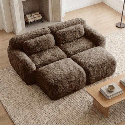 80 inch  Chocolate Plush Boneless Modular Sofa with Chaise,32D Sponge,No Assembly