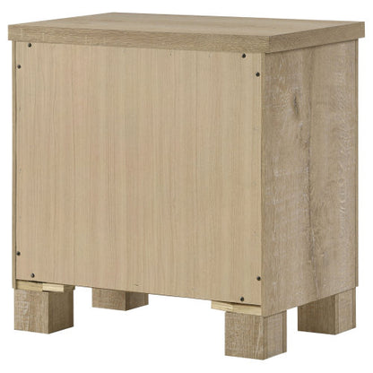 Weathered Oak 2-Drawer Farmhouse Nightstand, Engineered Wood Bedside Table with Dark Bronze Pulls