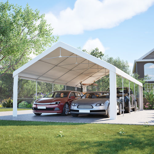 Carport Canopy 16x32 Heavy Duty, Portable Metal Carport Garage with Removable Waterproof Cover & Sidewalls, All Weather Outdoor Shelter for Cars, Trucks, Vehicles & Equipment