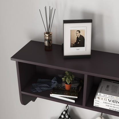 Espresso Entryway Wall Mounted Coat Rack with 4 Dual Hooks Living Room Wooden Storage Shelf