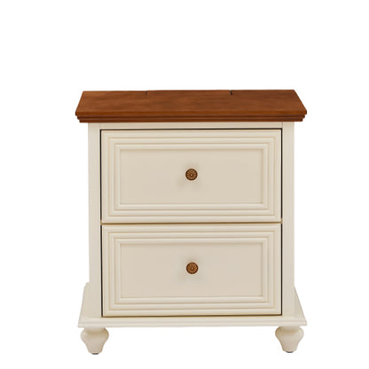 Mid Century Modern Nightstand with Charging Station and 2 Drawers