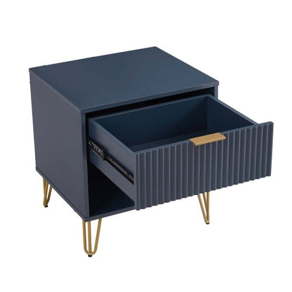 Midnight Blue Glam Nightstand with Tool-Free Assembly