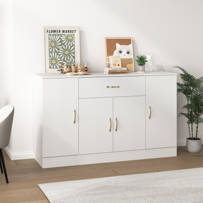 Sideboard Buffet Cabinet with Storage, Large Kitchen Storage Cabinet with 1 Drawer and 4 Doors, Modern Coffee Bar for Kitchen Dining Room, White