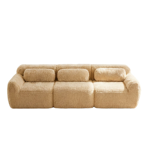 114 inch  Light-Khaki Plush Modular Sectional Sofa, Buckle Connection, No Assembly