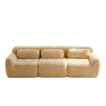 114 inch  Light-Khaki Plush Modular Sectional Sofa, Buckle Connection, No Assembly