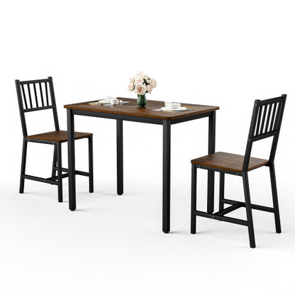 3-Piece Walnut Industrial Dining Set, Table & 2 Chairs