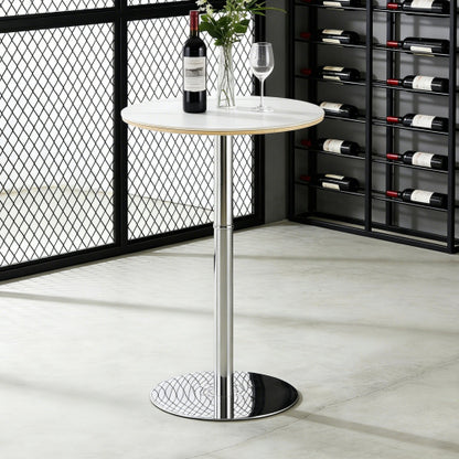 Rock slab circular tabletop non adjustable (39 inches high) bar table, bar table with silver legs and base (white)