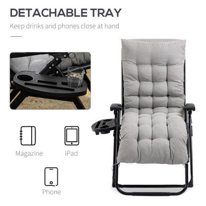 Outsunny Zero Gravity Chair, Folding Reclining Lounge Chair with Padded Cushion, Side Tray for Indoor and Outdoor, Supports up to 264lbs, Gray
