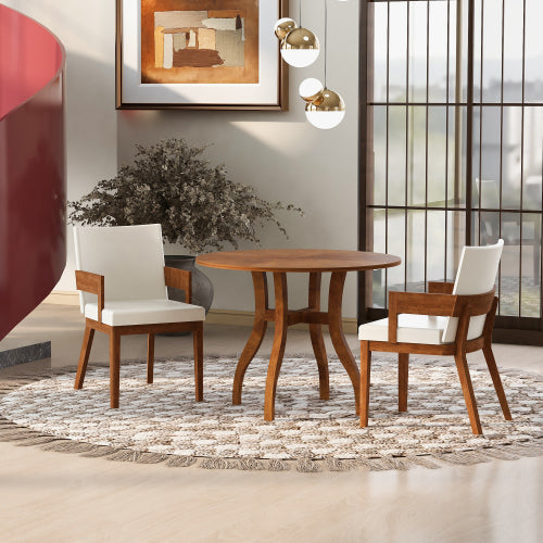 Set of 2 Modern Dining Chairs, Walnut Hardwood Frame with White Glossy PU Leather Upholstery