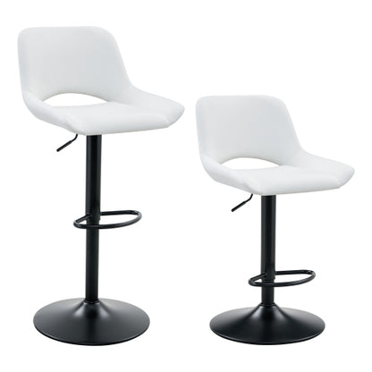 Modern Swivel Adjustable Bar Stools Set - 2 Pack, White PU Material, with Footrest, Holds Up to 250 lbs, Suitable for Home Bars and Kitchen Islands
