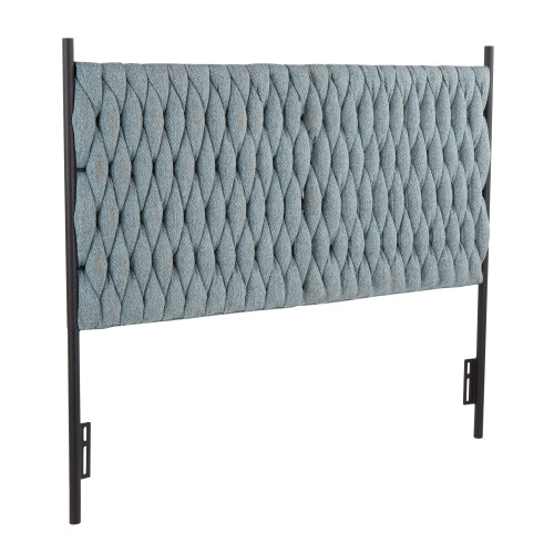 Braided Matisse Queen Size Headboard in Black Metal and Blue Fabric by