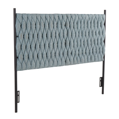 Braided Matisse Queen Size Headboard in Black Metal and Blue Fabric by