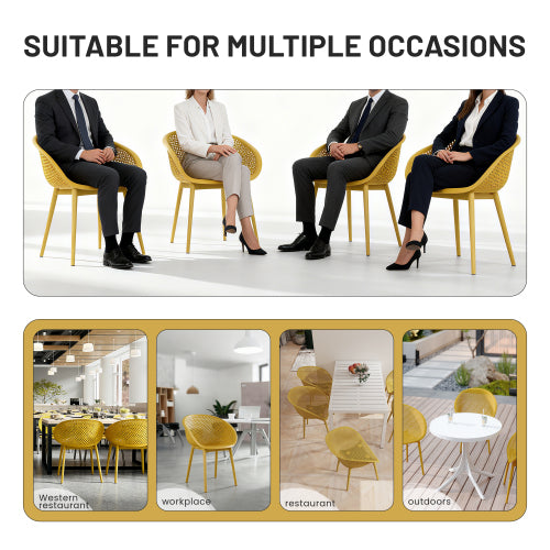 Holiday - 2-Pack Earthy Yellow Modern Lounge Chairs – Indoor/Outdoor All-Weather PP Plastic with Modern folding indoor/outdoor multi-functional square table- PP tabletop with metal legs(White, khaki)