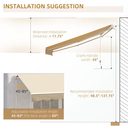 Outsunny 10' x 8' Retractable Awning, Patio Awnings, Sunshade Shelter w/ Manual Crank Handle, UV & Water-Resistant Fabric and Aluminum Frame for Deck, Balcony, Yard, Beige