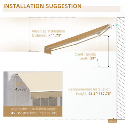 Outsunny 10' x 8' Retractable Awning, Patio Awnings, Sunshade Shelter w/ Manual Crank Handle, UV & Water-Resistant Fabric and Aluminum Frame for Deck, Balcony, Yard, Beige