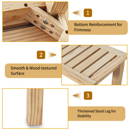 52.1" Outdoor Solid Wood Knot-Free Pine Backless Dining Swimming Pool Beach Bench with Slatted Seat – Modern Bench, Perfect for Patio, Backyard, Entryway, Hallway, Living Room, Bedroom, Front Door