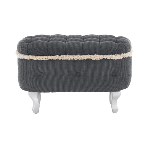 Grey Fringed Button Tufted Storage Ottoman Bench, 29.5 Inch End of Bed Shoe Stool for Bedroom Entryway