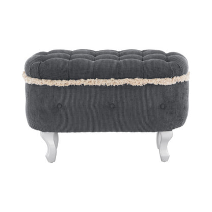 Grey Fringed Button Tufted Storage Ottoman Bench, 29.5 Inch End of Bed Shoe Stool for Bedroom Entryway