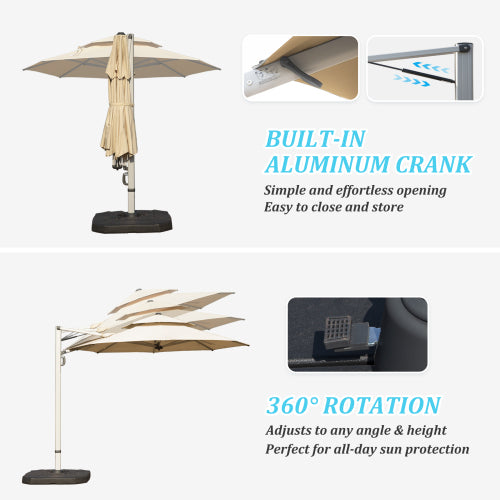 Round Cantilever Umbrella with Center Pole, Beige (Base Not Included)