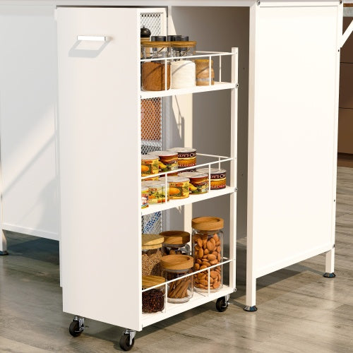 Kitchen Island with Storage Space Breakfast Bar with Folding Flip Up Panel Large Cabinet Shelves White