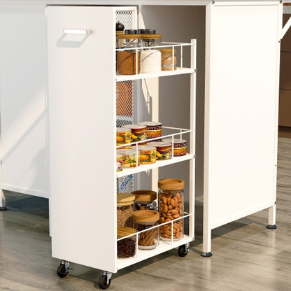 Kitchen Island with Storage Space Breakfast Bar with Folding Flip Up Panel Large Cabinet Shelves White