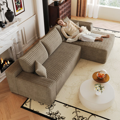 103 inch  Camel Corduroy L-Shape Cloud Sectional Sofa