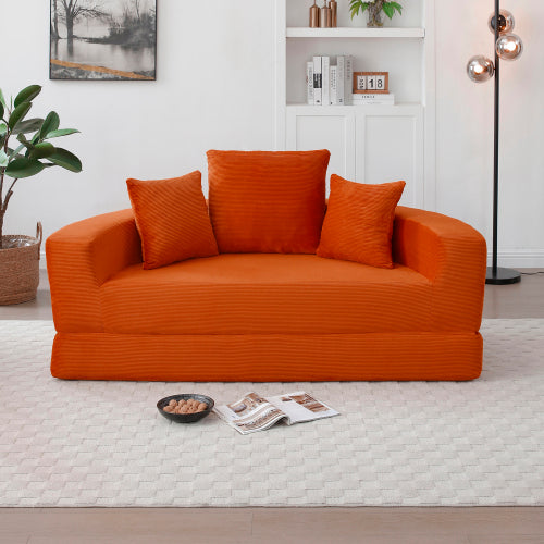 Compressed Corduroy Frameless Convertible Floor Sofa-Bed No-Assembly Adjustable Futon for Apartment Bedroom Living Room