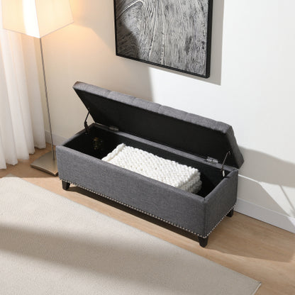 47.5inch  Storage Ottoman, Storage Bench with Safety Close Hinge, Linen Button-Tufted Ottoman for Living Room, Entryway, Hallway, Foot Rest, Support 500lbs - Dark Grey