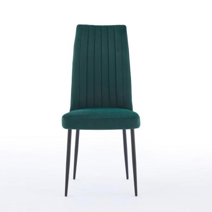 Set of 2 Green Velvet Dining Chairs, Black Powder-Coated Iron Feet, Solid Wood Frame, KD Structure, 300lbs Load