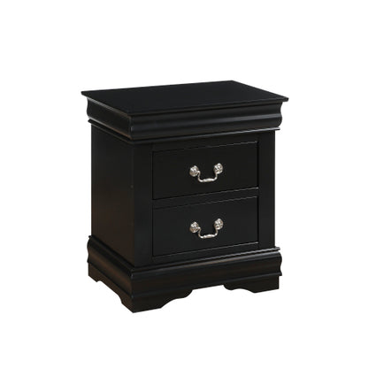 Black 2-Drawer Nightstand with Brushed Nickel Handles
