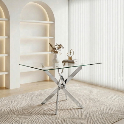 47.24 Inch Tempered Glass Table with Silver Legs