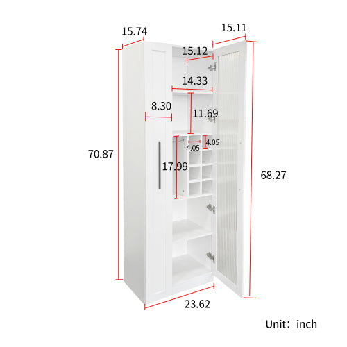 Kitchen Pantry Cabinet with Multi-Functional Pull-Out Multi-Tier Storage Shelf and Glass Doors