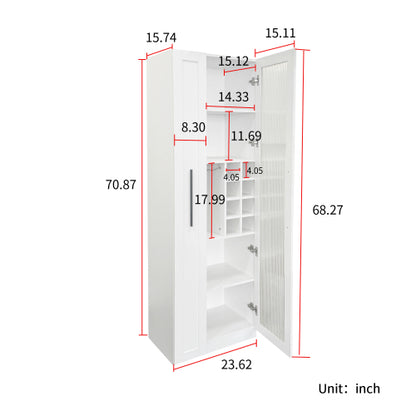 Kitchen Pantry Cabinet with Multi-Functional Pull-Out Multi-Tier Storage Shelf and Glass Doors