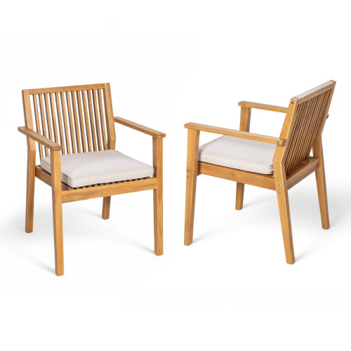 Patio Dining Chair Set of 2 - Sturdy Acacia Wood, Comfortable Waterproof Seating, 400 lbs Capacity, Natural Color Frame