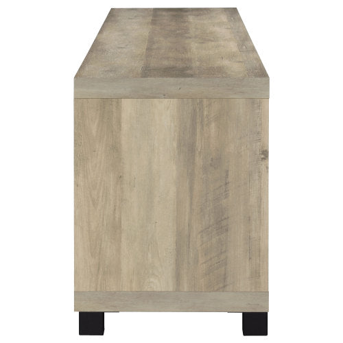 Distressed Pine 79 Inch Farmhouse Media Console, 4 Glass Door TV Stand Fits 85 Inch TV