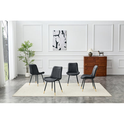 Dining Chairs Set of 4, Black Tech Fabric Upholstered Dining Chairs with Semi-Gloss Black Metal Legs, Gold-Trimmed Adjustable Non-Slip Feet, Vertical-Stitched High Back (Black, Set of 4)