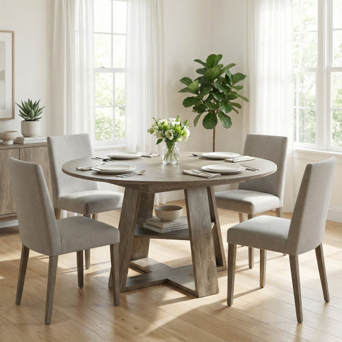 Extendable Round Dining Table for 4-8, Modern Oval Kitchen Table with Storage Shelf, Gray