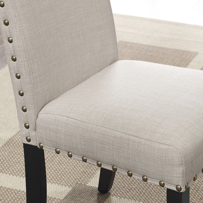 3-Piece 36inch  Round Espresso Finish Bar Table with 2 Tan Fabric Nail Head Pub Chairs