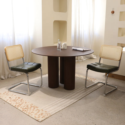 Set of 2 Dark Green Faux Leather Rattan Cantilever Dining Chairs, Chrome Tubular Steel Breuer Frame Stackable Side Chairs