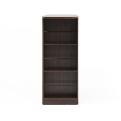 Modern Bar Cabinet with Rotating top, Counter Height Dining Cabinet with 6 Storage space and 2 Ribbed Glass Door for Kitchen, The Rotating Top with 3 Storage Shelves Dining Room, Living Room, Walnut