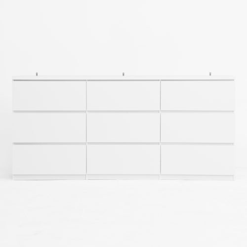 9 Drawer Dresser with No Handle Design, Modern White Matte Wood Dresser for Bedroom, Storage Chest of Drawers for Living Room, Hallway, Entryway