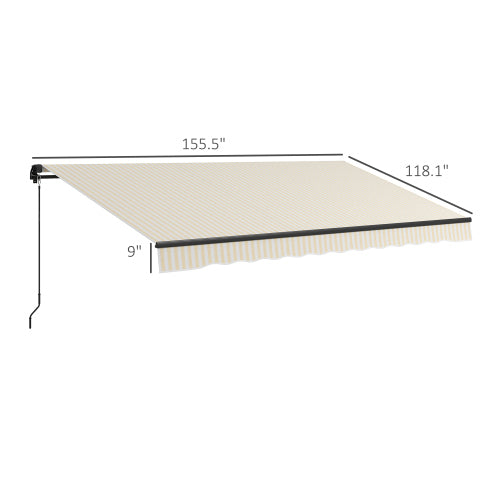 Outsunny 13' x 10' Retractable Awning, Patio Awning Sunshade Shelter with Manual Crank Handle, 280gsm UV Resistant Fabric and Aluminum Frame for Deck, Balcony, Yard, Beige and White